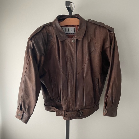 Vintage Jackets & Blazers - 80s Vintage Linea Privata Genuine Leather Jacket Boxy Look Brown Size Medium